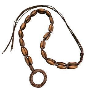 Leather Wooden Beaded‎ Belt One Size Bohemian Hippie Boho